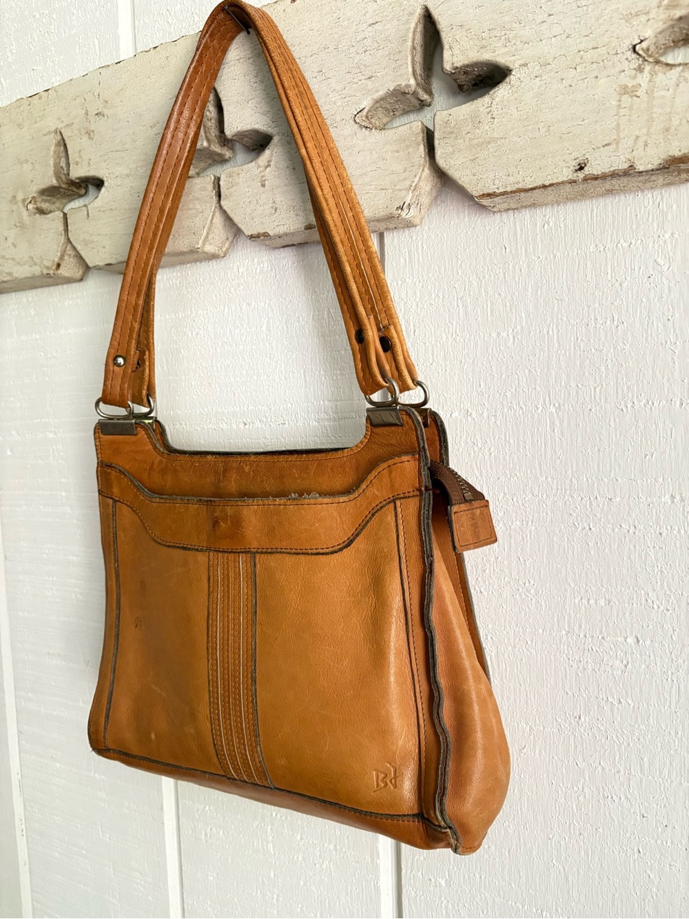Vintage Leather Shoulder Bag in Cognac Brown - Women Bags USED !